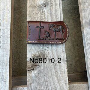 Coffee Brown Leather Praying Cowboy Design Small Knife Sheath